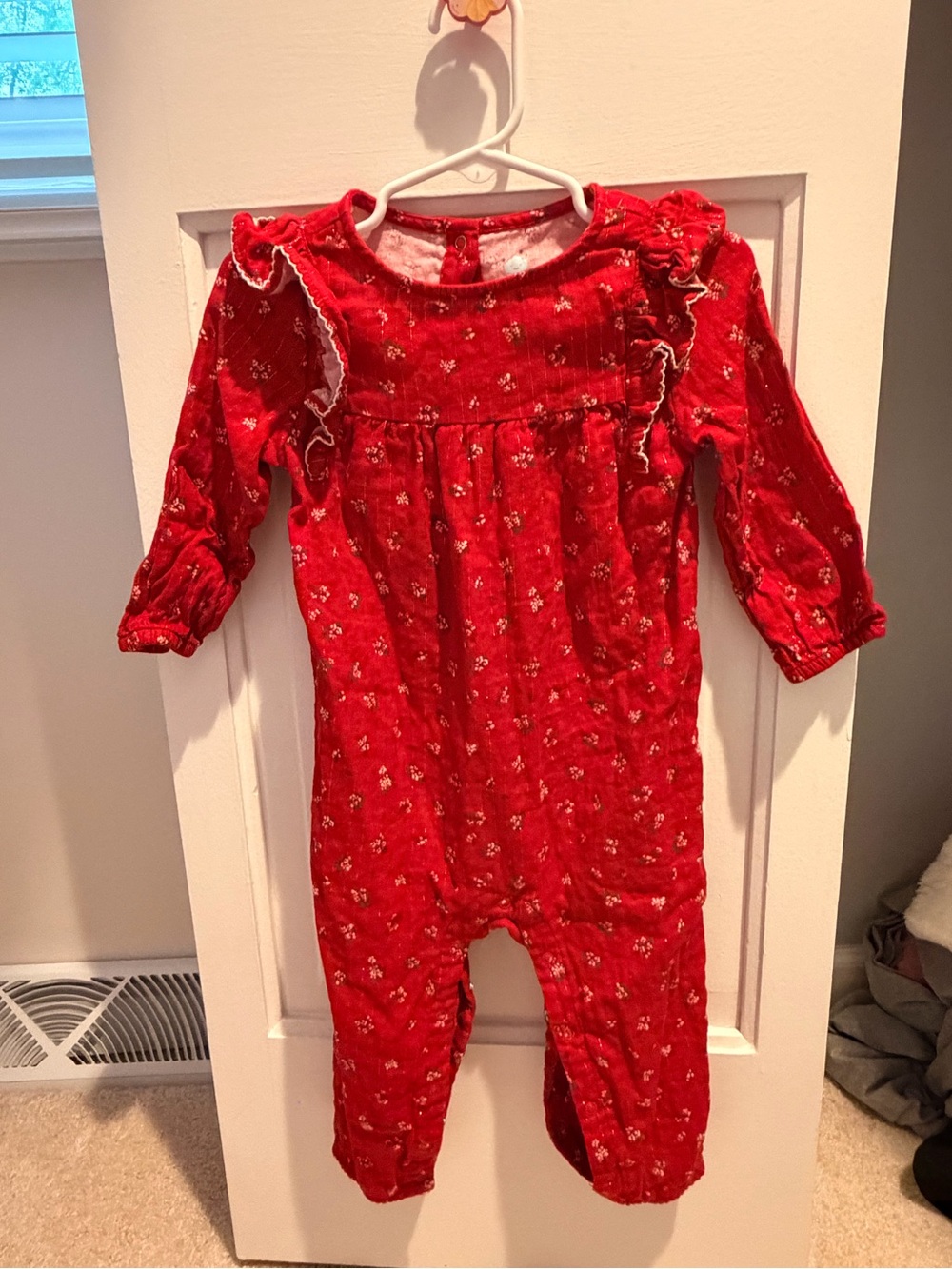 cloud island Red Floral Baby Romper with Ruffle Shoulders
